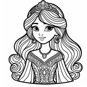 A coloring page of a princess with long hair 3