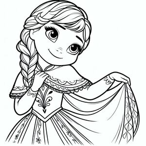 A coloring page of a princess with long hair