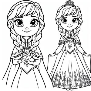 A coloring page of two frozen princesses