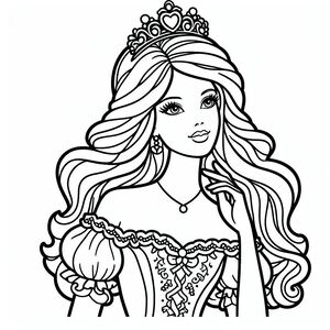 Một trang tô màu của một công chúa với mái tóc dài 4
