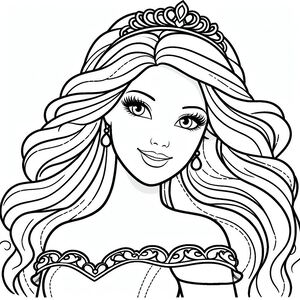 Một trang tô màu của một công chúa với mái tóc dài