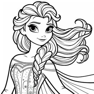 A coloring page of a princess with long hair