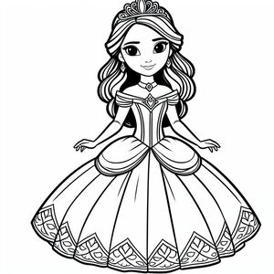 A coloring page of a princess in a dress
