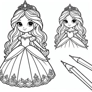 A coloring page with a princess and a pencil