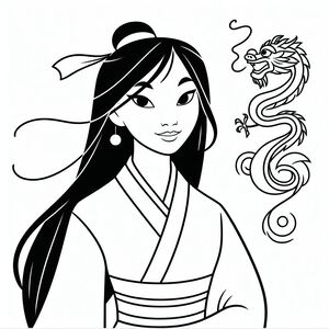 A girl in a kimono with a dragon in the background