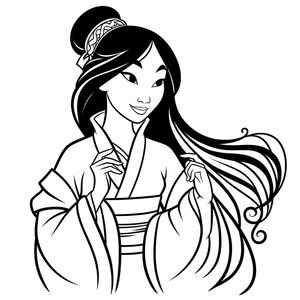 A girl with long hair in a kimono