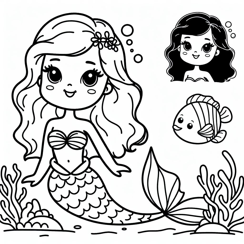 A coloring page of a little mermaid