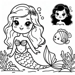 A coloring page of a little mermaid