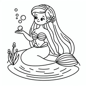 A little mermaid sitting on the water with bubbles