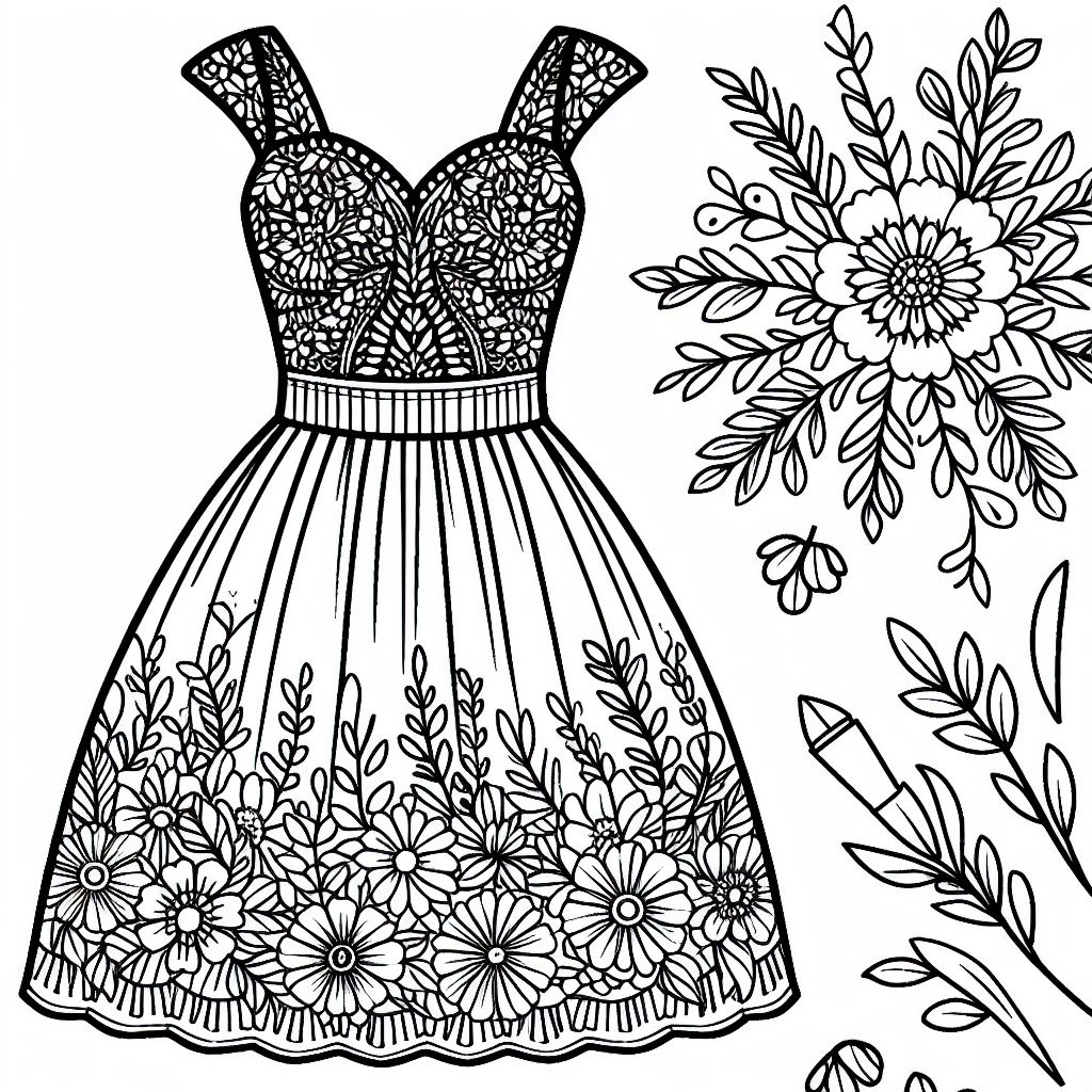 A dress with flowers and leaves on it