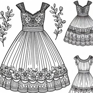 A line drawing of a dress with flowers on it