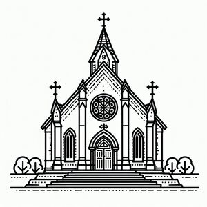 A black and white drawing of a church 2