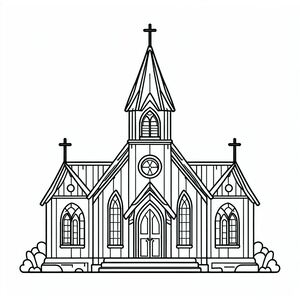 A black and white drawing of a church