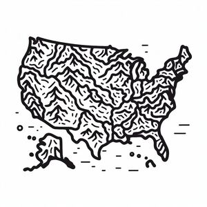 A black and white map of the united states