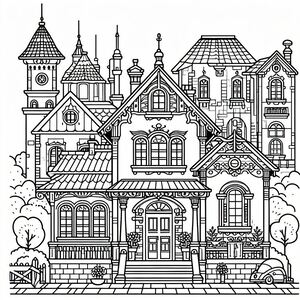 A black and white drawing of a house