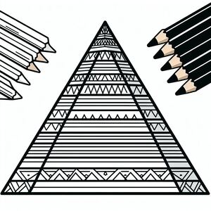 Một bản vẽ của một kim tự tháp với bút chì ở phía trước nó
