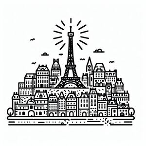 A black and white drawing of the eiffel tower 2