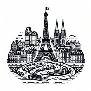 A black and white drawing of the eiffel tower 3