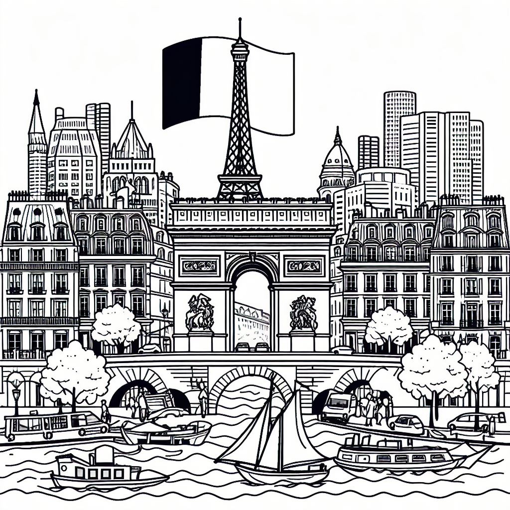 A black and white drawing of the eiffel tower