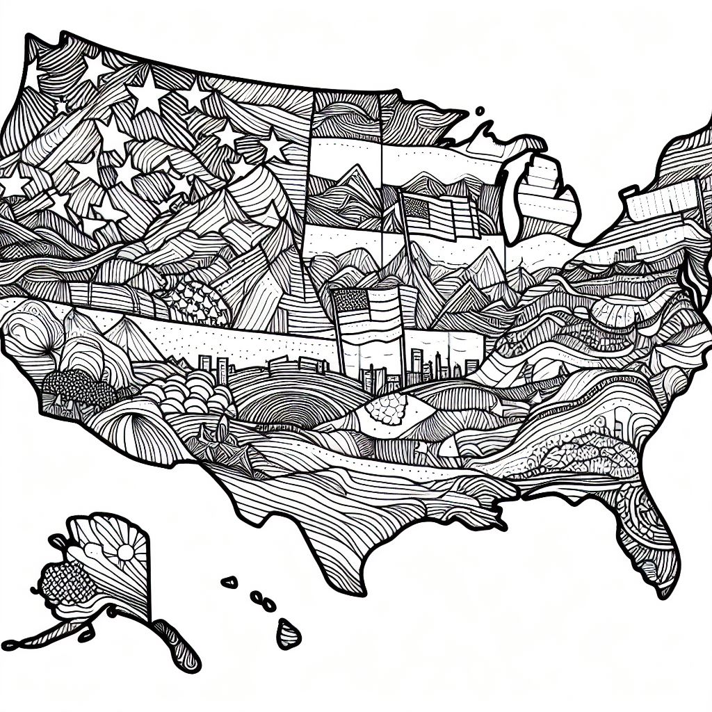 A drawing of the united states of america