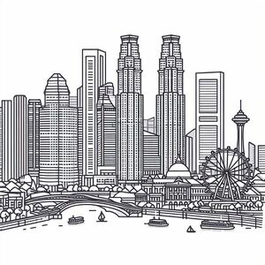 A black and white drawing of a city 2