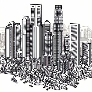 A black and white drawing of a city 3