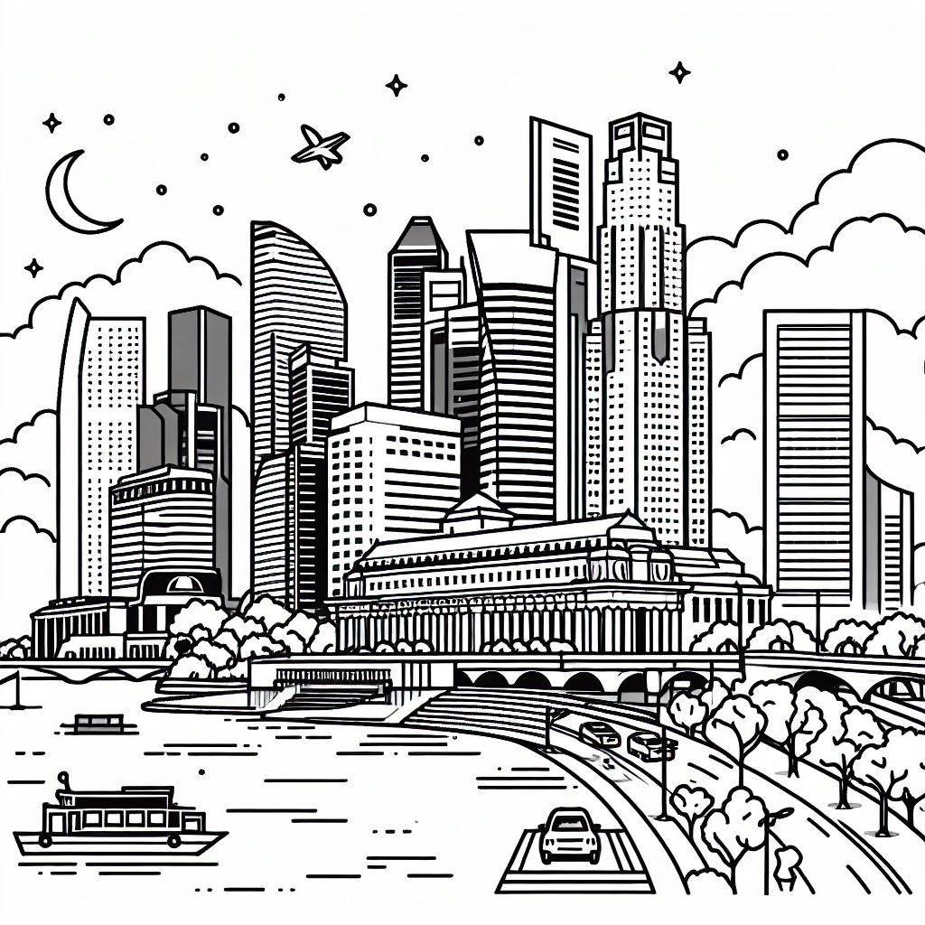 A black and white drawing of a city 4