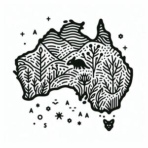 Bản vẽ đen trắng của bản đồ Úc