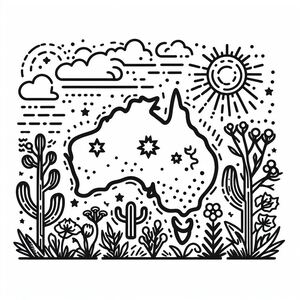 Bản vẽ phác thảo đen trắng của Úc 2
