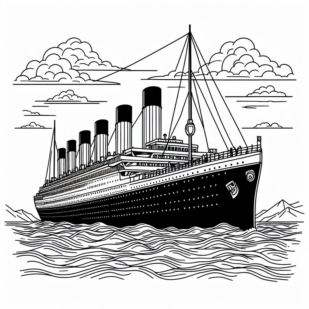 A black and white drawing of a cruise ship 4