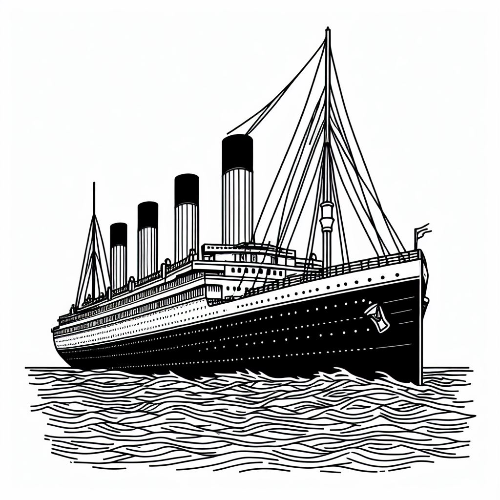 Bản vẽ đen trắng của một con tàu du lịch