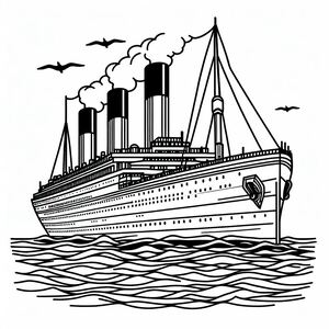 Một bản vẽ của một con tàu du lịch với khói bốc ra từ nó