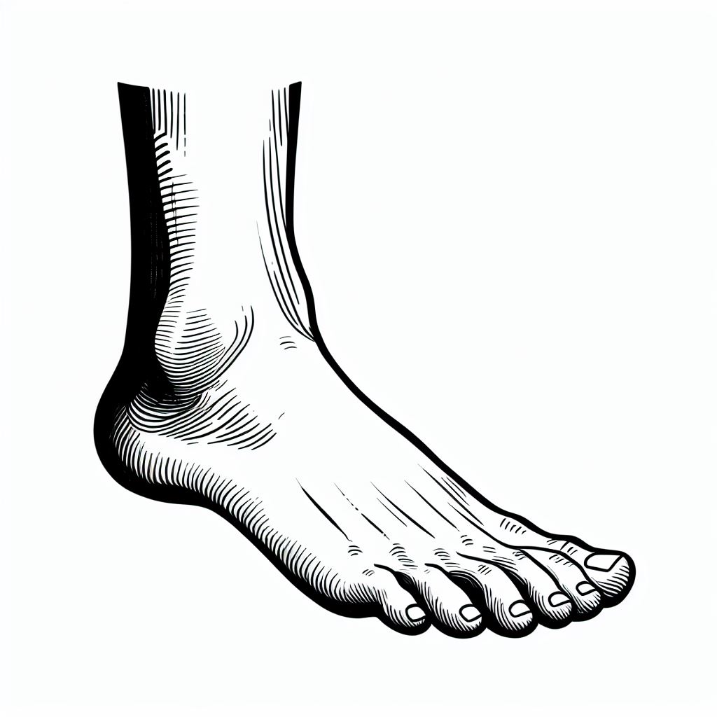 A black and white drawing of a foot 1