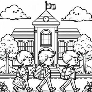 3 boys carry schoolbags to school