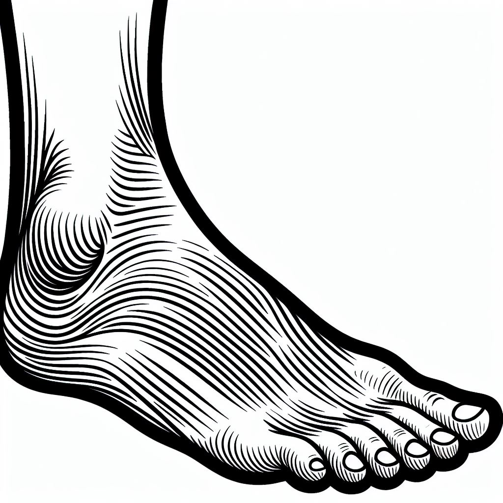 A black and white drawing of a foot 3