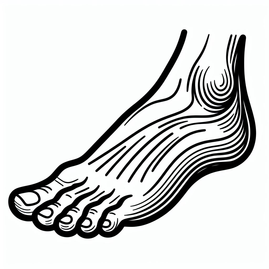 A black and white drawing of a foot 6