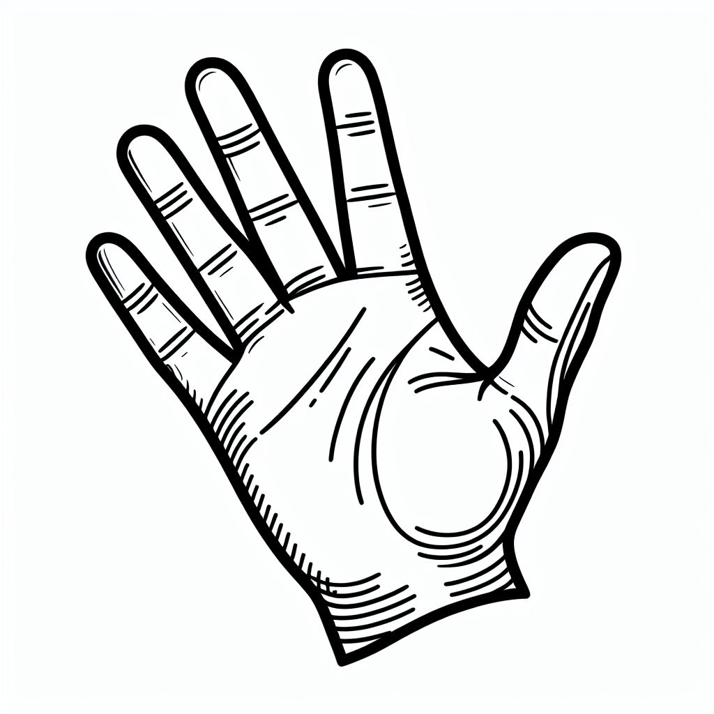 A black and white drawing of a hand with a thumb on it