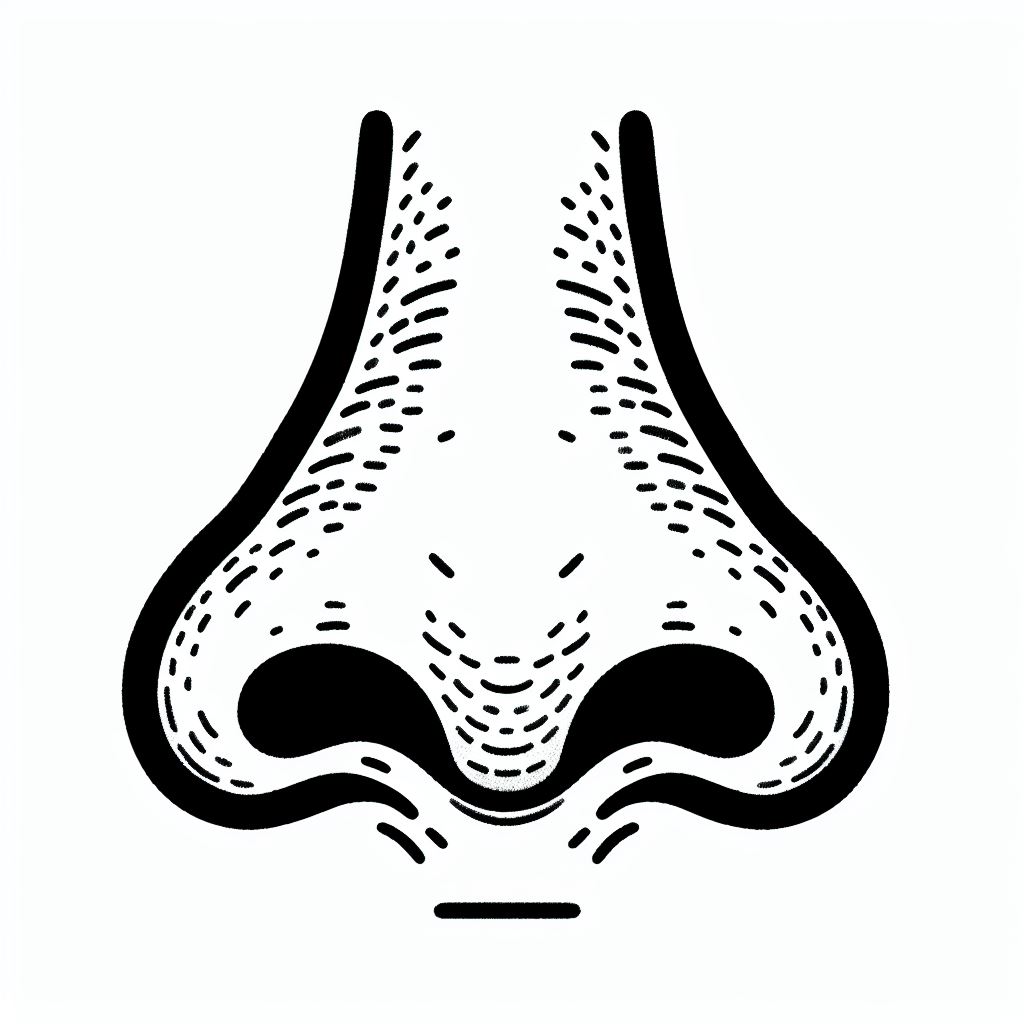 A black and white drawing of a nose