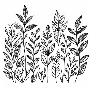 A black and white drawing of leaves