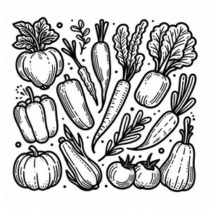 A black and white drawing of vegetables 2