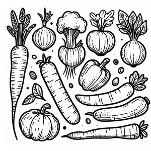 A black and white drawing of vegetables 4