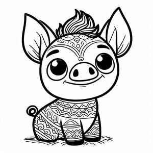 A little pig with big eyes sitting down