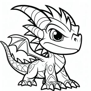 A cartoon dragon with big eyes and a tail