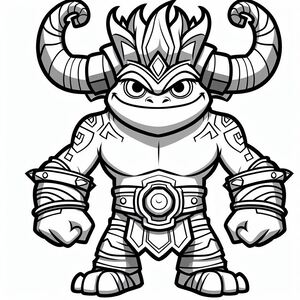 A cartoon character with horns and a helmet