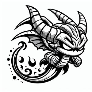 A black and white drawing of a dragon