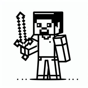 A black and white picture of a minecraft character