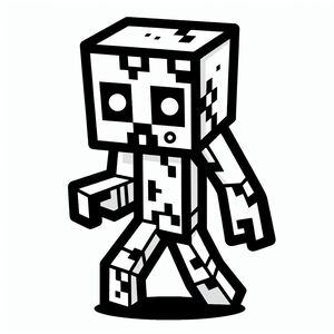 A black and white image of a minecraft character 4