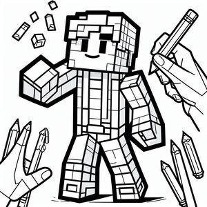 A coloring page of a minecraft character
