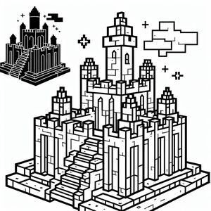 A black and white drawing of a castle 3