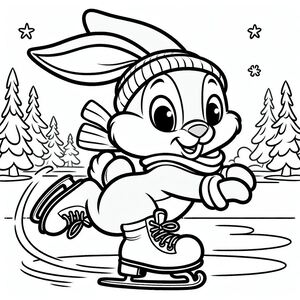A cartoon bunny skating in the snow